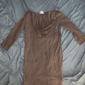 A brown hooded tshirt dress. Size Medium. No Boundaries design
